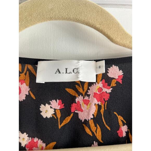 A.L.C. Carlo Floral Black Wrap Floral Mini Dress Silk Sz 6 - Picture 7 of 10